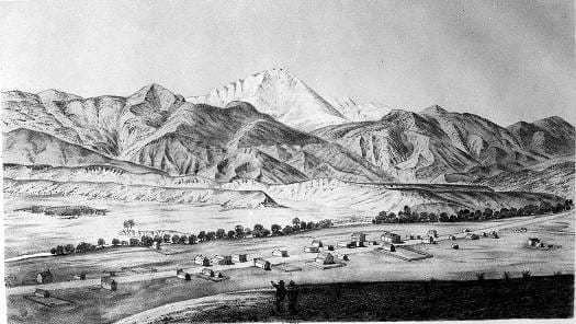 Historic painting of Old Colorado City and Pikes Peak