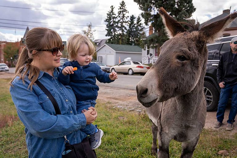 Mother and son with Cripple Creek donkey