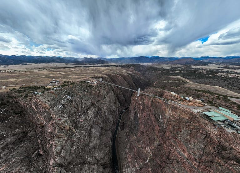 Drone shot of the Royal Gorge Bridge