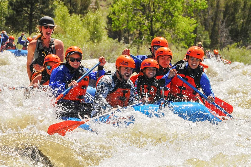 Echo Canyon River Rafting in a large group on white water.