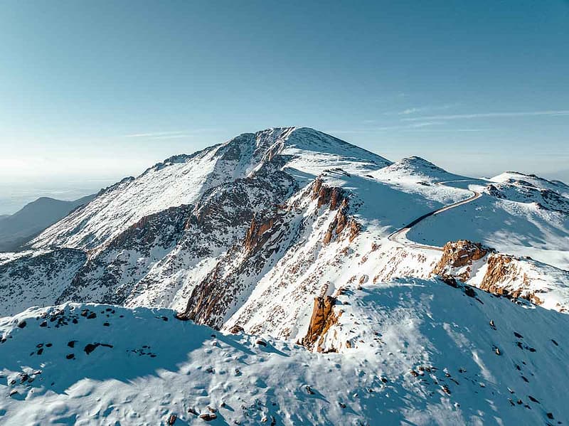 Summit of Pikes Peak with snow