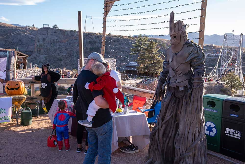 Kids trick-or-treating at the Royal Gorge Bridge in the fall.