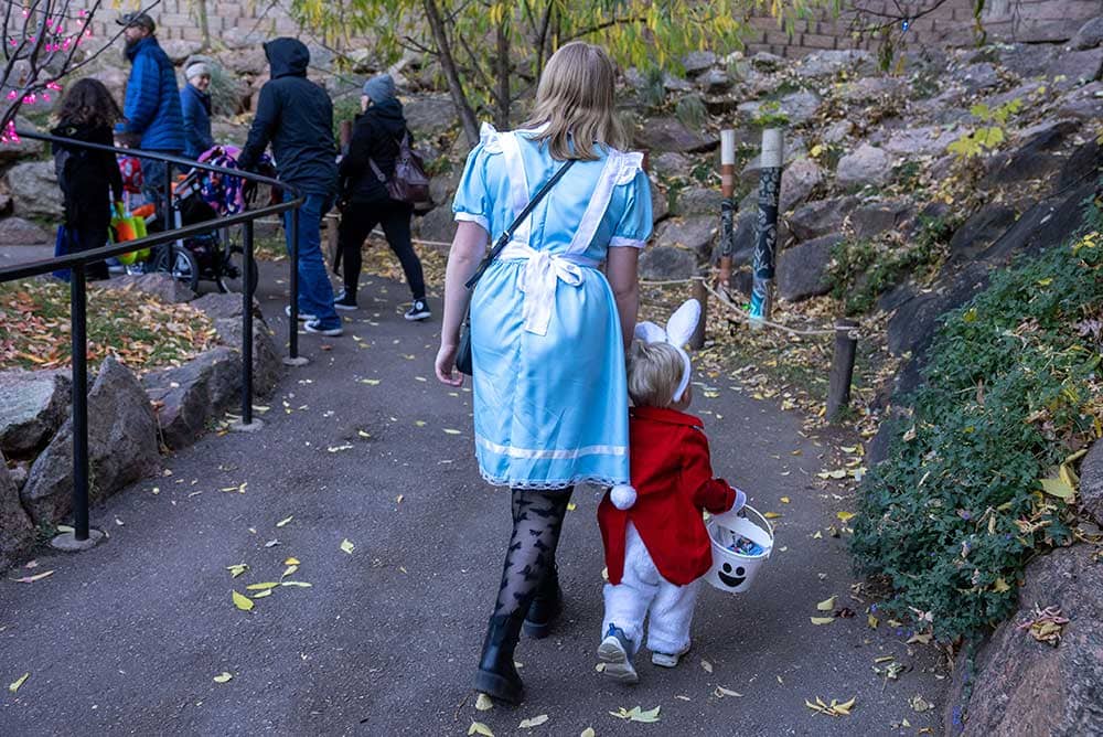 Siblings trick-or-treating at the Cheyenne Mountain Zoo