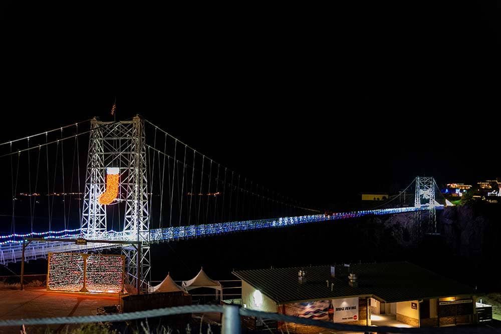 Royal Gorge Bridge Christmas lights at night