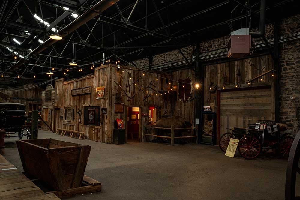 The Ghost Town Museum from a distance, with lights on.