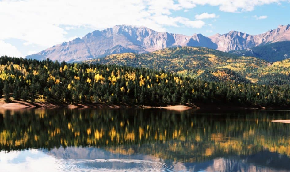 View of Pikes Peak from Catamount Reservoirs in the Fall
