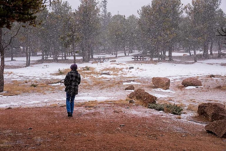 snowstorm at halfway picnic grounds on Pikes Peak