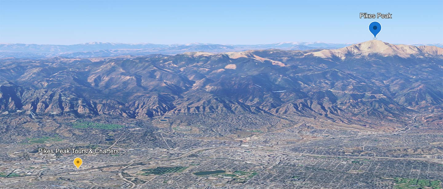 Pikes Peak Tour by Gray Line Google Earth map.