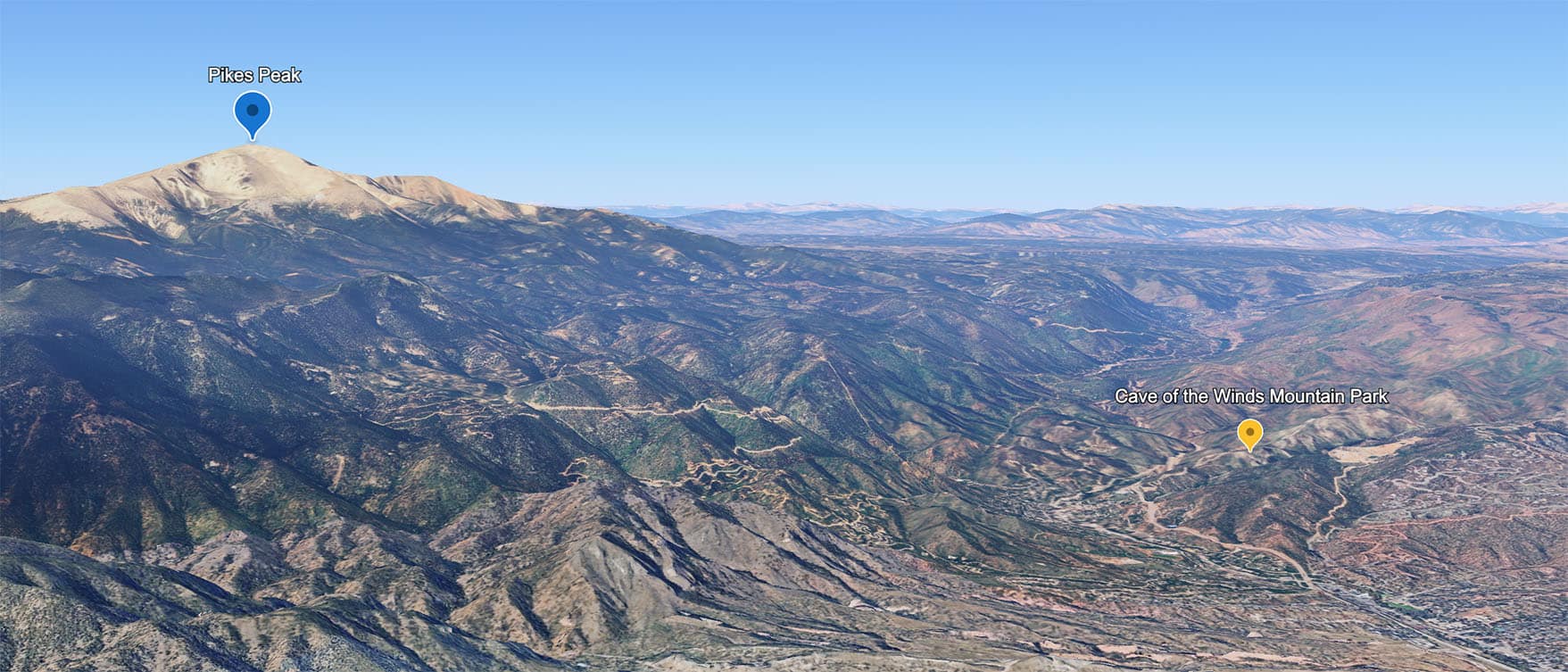 Cave of the Winds Google Earth map.