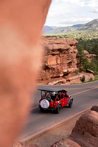Adventures Out West Jeep driving through Garden of the Gods