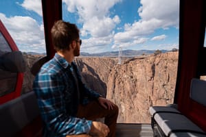 Man looking at view from the Royal Gorge Bridge Gondola