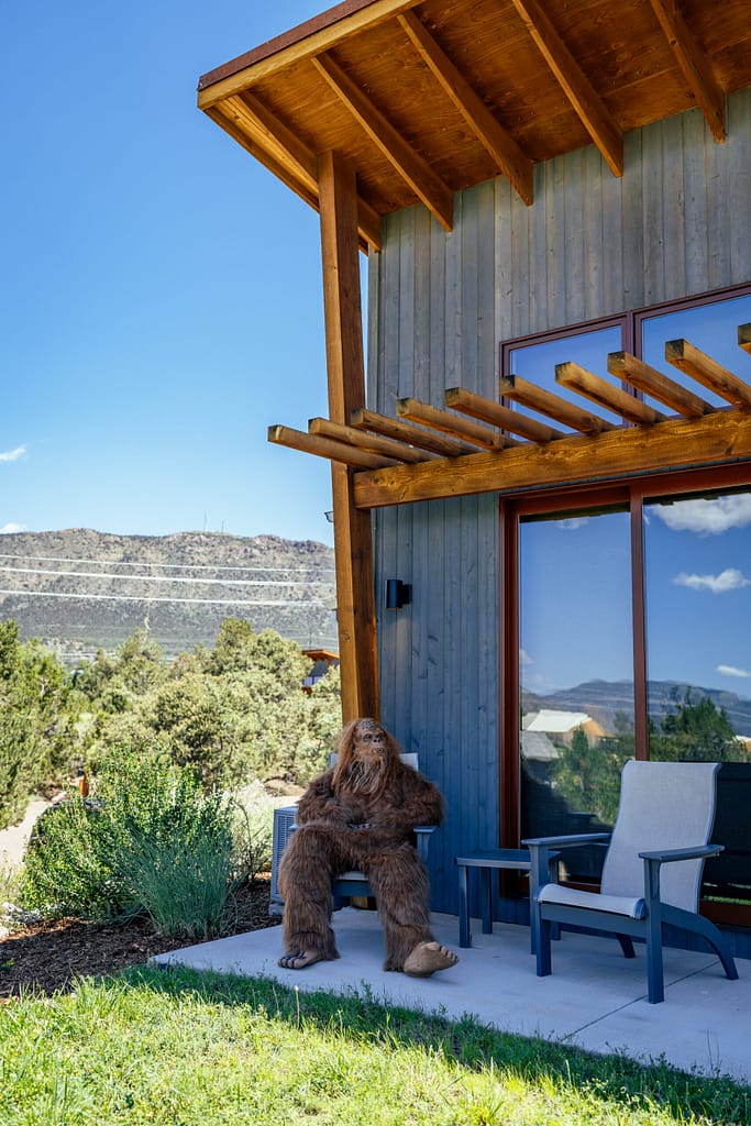 Bigfoot sitting outside the Royal Gorge Cabins