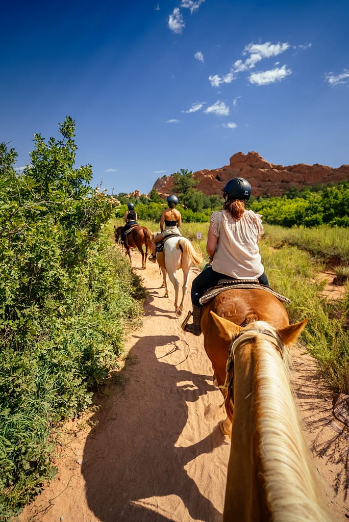 POV riding a horse through Garden of the Gods with Academy Riding Stables