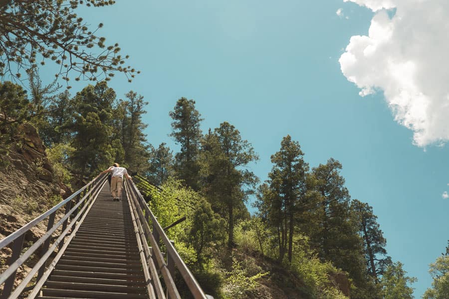 A look at the steep stairs to the top of Seven Falls.